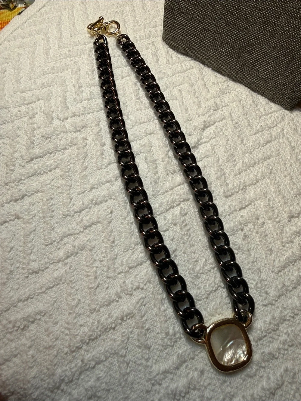 Black Chain Necklace with Mother-of-Pearl Pendant